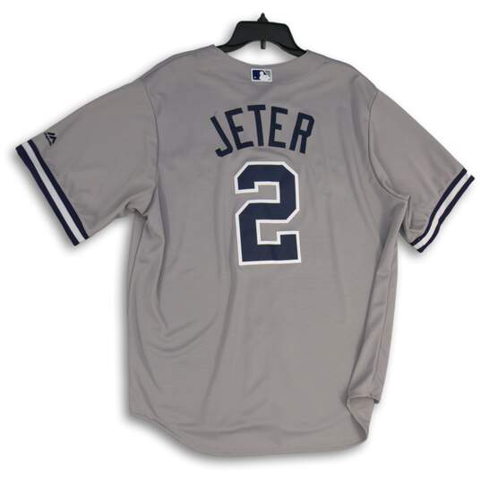 Genuine Merchandise Majestic Mens Gray NY Yankees Derek Jeter #2 Jersey Size XL image number 2