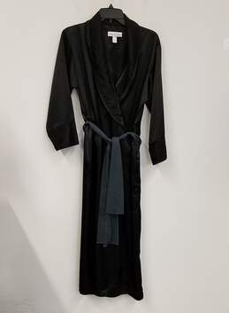 Womens Black Long Sleeve Wrap Waist Belted Sleepwear Robe Size XS