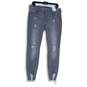 NWT Express Womens Gray Denim Distressed Mid-Rise Raw Hem Ankle Jeans Size 10R image number 1