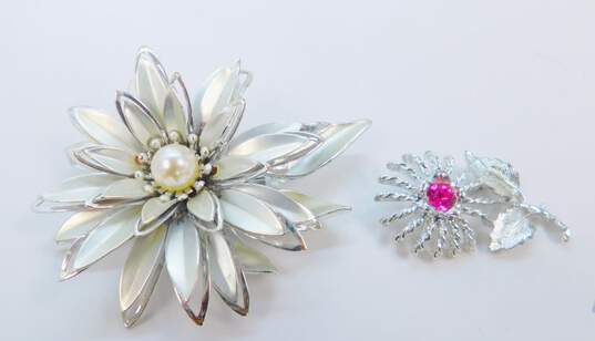 Vintage Emmons & Fashion Pink Rhinestone & Faux Pearl Silver Tone Flower Statement Brooches 42.9g image number 1