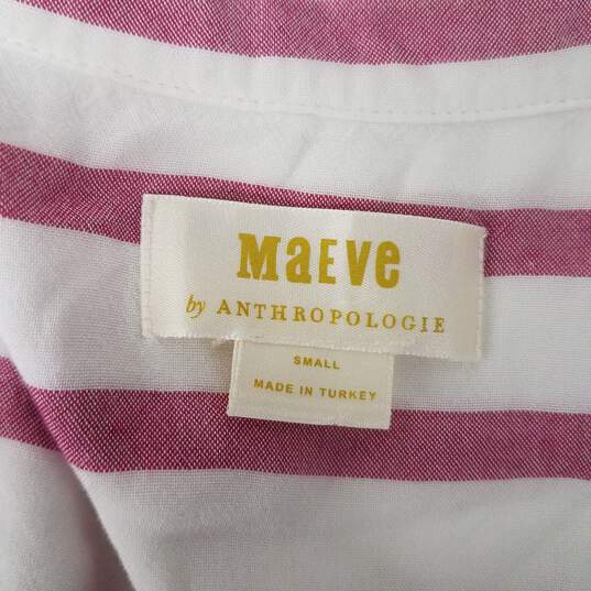 Anthropologie Maeve WM's Viscose & Nylon Pink Stripe Short Sleeve Shirt Size 2 image number 3