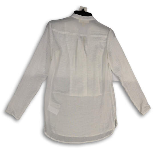 NWT Womens White Pleated Long Sleeve Button Front Tunic Top Size XXS image number 2