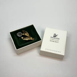 Designer Swarovski Gold-Tone Small Crystal Tulip Flower Brooch Pin With Box alternative image