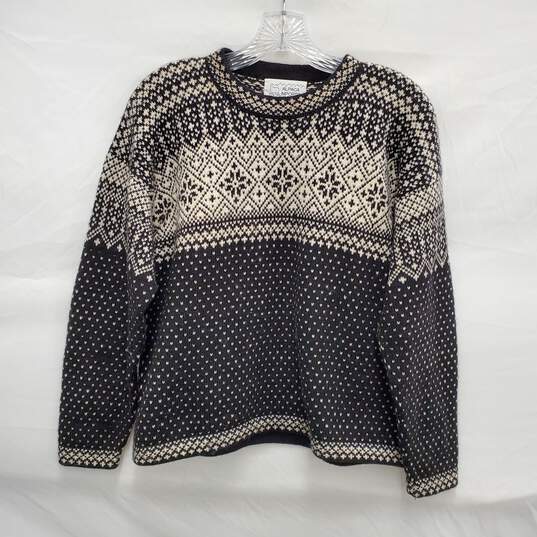 ALPACA Imports WM's Black & White Wool Winter Theme Crewneck Sweater Size SM image number 1