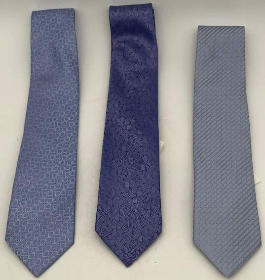 NWT Mens Blue Geometric Silk Adjustable Designer Neckties Lot Of 3 image number 3