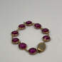 Designer Swarovski Gold-Tone Bezel Fuchsia Crystal Stone Chain Bracelet image number 1