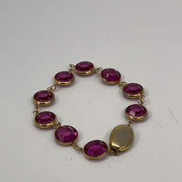 Designer Swarovski Gold-Tone Bezel Fuchsia Crystal Stone Chain Bracelet