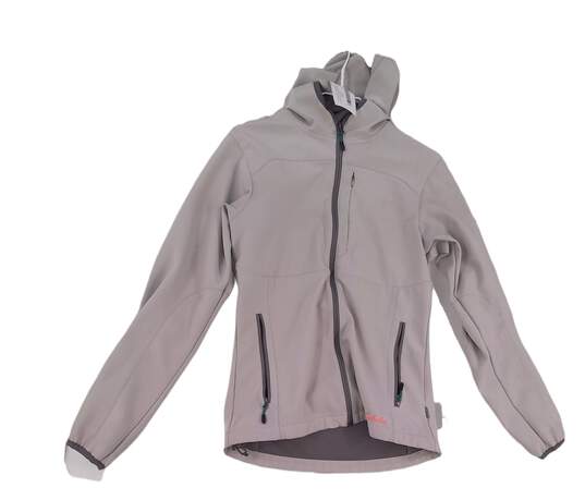 Womens Gray Long Sleeve Full Zip Hooded Windbreaker Jacket Size Small image number 1