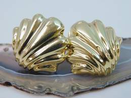 14K Yellow Gold Scalloped Sea Shell Omega Clip Earrings 8.4g