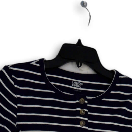 Womens Blue White Striped Short Sleeve Button Henley T-Shirt Size XS image number 3