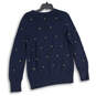 Womens Blue Polka Dot Knitted Long Sleeve Crew Neck Pullover Sweater Size L image number 2