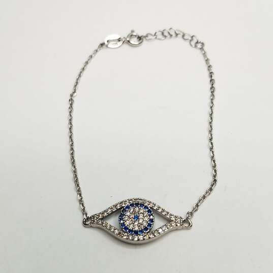 Sterling Silver Melee Diamonds Sapphires Evil Eye 7in Bracelet Sz 6 1/2 Ring Pendant Bundle 3pcs 6.2g image number 4