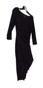 Womens Black 3/4 Sleeve Round Neck Asymmetrical Hem Shift Dress Size 0 image number 2