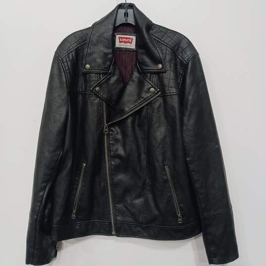 Men’s Levi’s Faux Leather Long-Sleeve Motorcycle Jacket Sz L image number 1