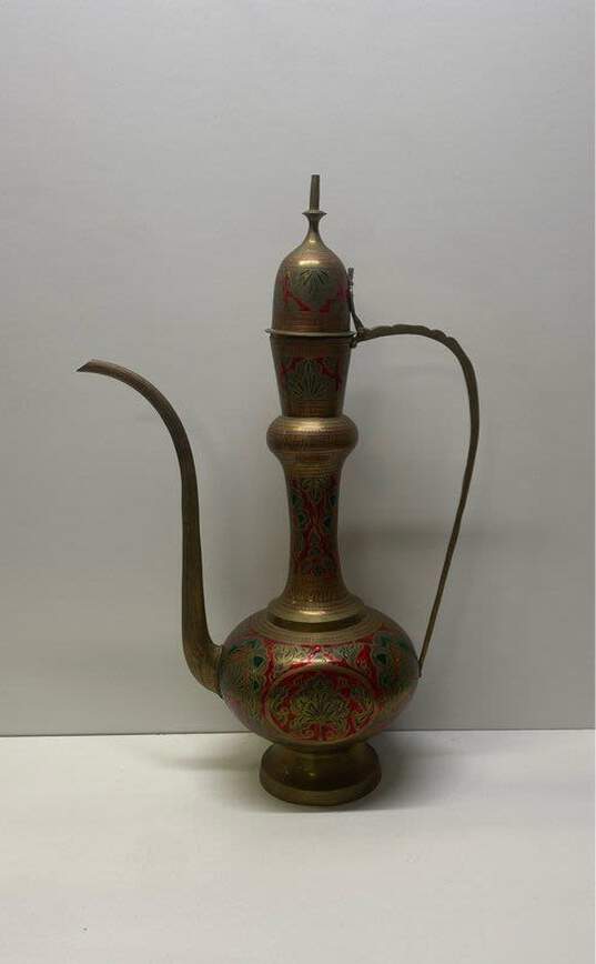 Indo Persian Etched Brass Ewer 24 in Tall Vintage Etched Decanter image number 4
