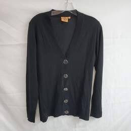 Tory Burch Button Up Black Merino Wool Cardigan Sweater Women's Size M
