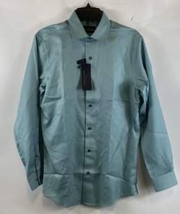 NWT Marc Anthony Mens Blue Cotton Slim Fit Long Sleeve Button Up Shirt Size 15