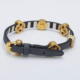 Henri Bendel Gold Tone Leather Rhinestone 7.5" Bracelet W/C.O.A 11.3g alternative image