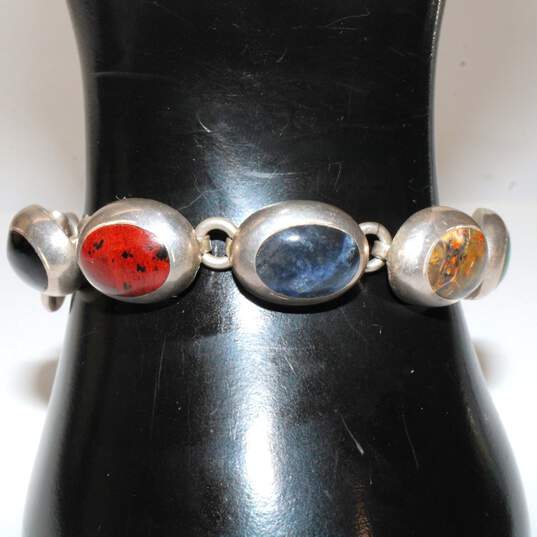 Bundle Of 3 Taxco Sterling Silver Cuff And Semi-Precious Stone Bracelet - 79.1g image number 4