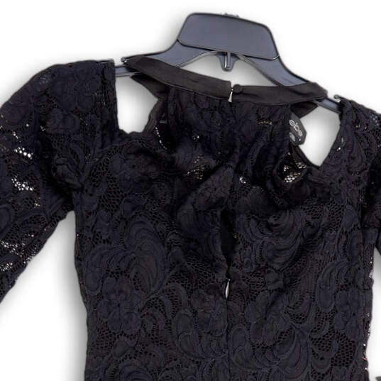 NWT Womens Black Lace Floral Long Sleeve Back Zip Sheath Dress Size Small image number 3