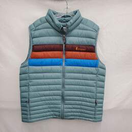Cotopaxi MN's Fuego Feather Down Teal Green & Stripe Puffer Vest Size MXL