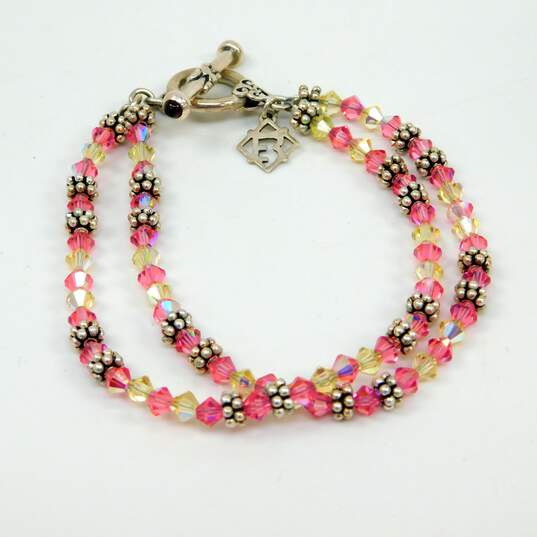 Romantic 925 Pink & Yellow Crystals & Granulated Ball Beaded Garnet Toggle Necklace & Matching Double Strand Bracelet & Anklet 50.7g image number 4