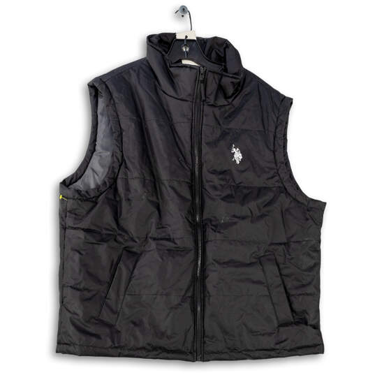 Mens Black Sleeveless Collared Full-Zip Quilted Vest Size X-Large image number 1