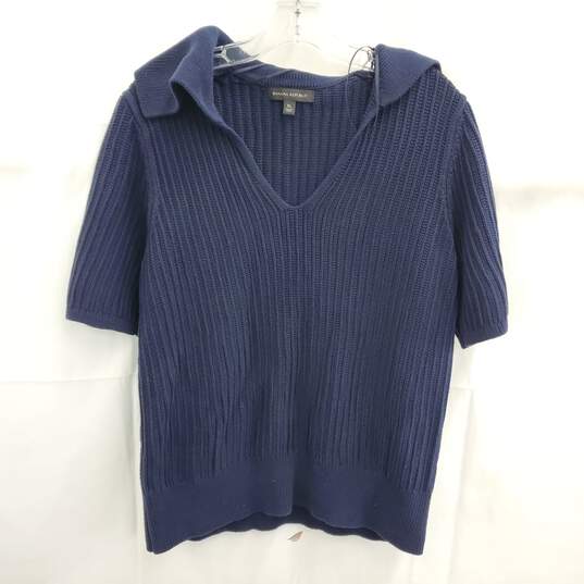 Banana Republic Women's Navy Cable Knit Short Sleeve Sweater Size Large image number 1