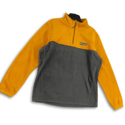 Mens Gold Gray Long Sleeve 1/4 Zip Mock Neck Pullover Sweatshirt Size L