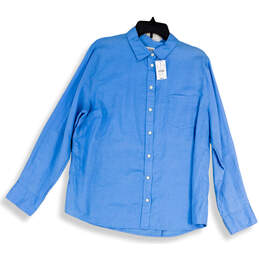 NWT Women's Blue Long Sleeve Point Collar Pocket Button-Up Shirt Size XXL