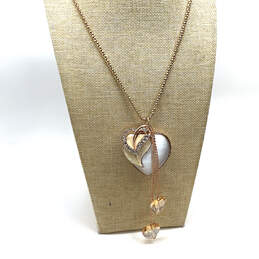 Designer Betsey Johnson Two Tone Crystal Cut Stone Heart Pendant Necklace