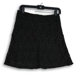 Womens Black Floral Lace Elastic Waist Back Zip A-Line Skirt Size XS