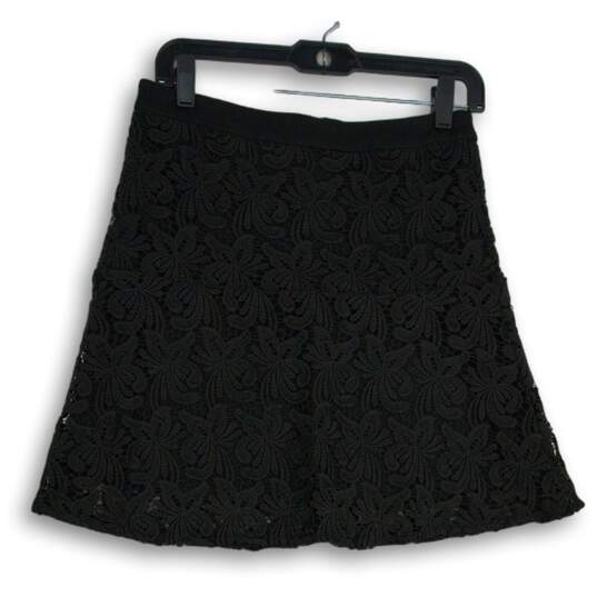 Womens Black Floral Lace Elastic Waist Back Zip A-Line Skirt Size XS image number 1