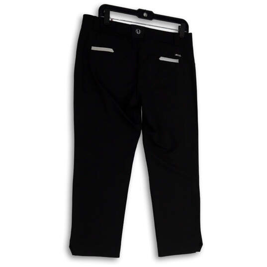 NWT Womens Black Dark Wash Flat Front Pockets Straight Leg Capri Pants Sz 8 image number 3