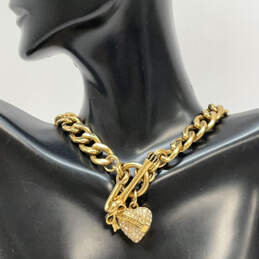 Designer Juicy Couture Gold-Tone Pave Crystal Puffy Heart Pendent Necklace