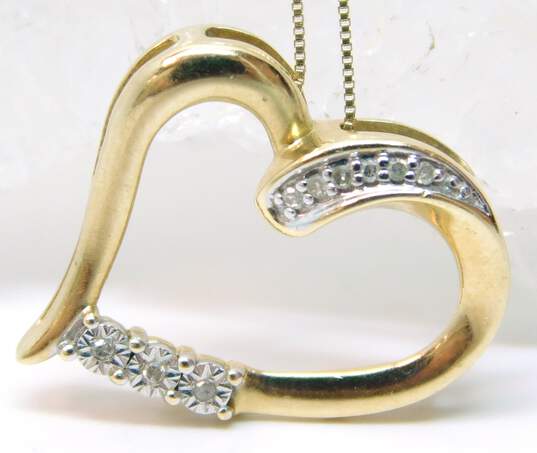 10K Yellow Gold Diamond Accent Open Heart Pendant Necklace 2.0g image number 2