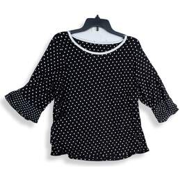 Kate Spade Womens Black White Polka Dot Round Neck Pullover Blouse Top Size XL