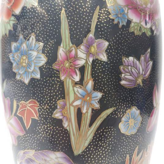 Oriental Porcelain Table Vase  14 in High  Floral Motif /Black image number 4