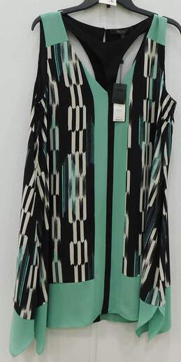 BCBGMaxazria Turquoise/Black Print Dress Women Size L