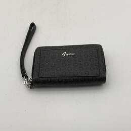 Womens Black And Gray Signature Print Double Zipper Wristlet Wallet