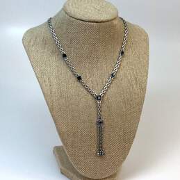 Designer Givenchy Silver-Tone Rhinestone Link Lariat Necklace