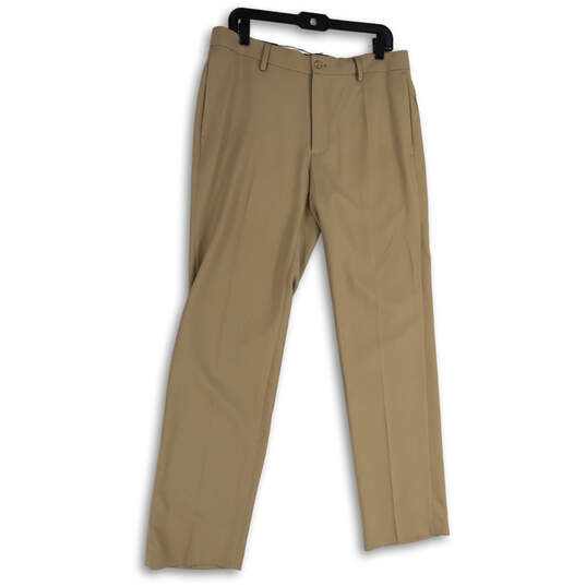 NWT Mens Beige Flat Front Slim Fit Straight Leg Dress Pants Size 32x32 image number 4