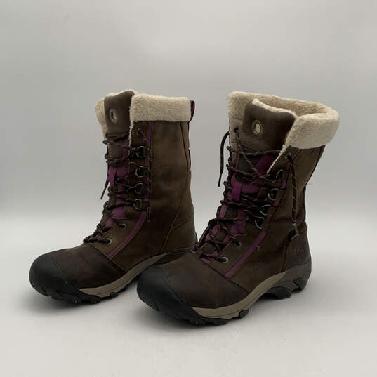 Womens Brown Purple 52005-SBGN Round Toe Lace Up High Snow Boots Size 9.5 image number 5