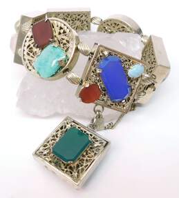 VNTG Kafin NY Rose Quartz Amethyst Opal & Bloodstone Gold Tone Filigree Bracelet