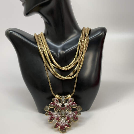 Designer Stella & Dot Gold-Tone Multistrand Crystal Stone Pendant Necklace image number 1