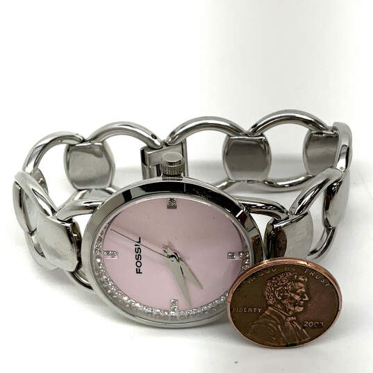 Designer Fossil ES-1356 Rhinestone Dial Stainless Steel Analog Wristwatch image number 2