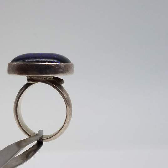 Mexico Sterling Silver Blue Glass Modernist Sz 5 1/2 Ring 14.1g image number 7