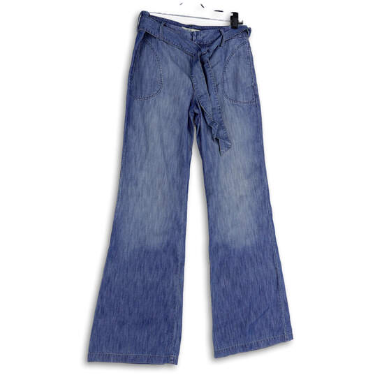 Womens Blue Denim Belted Medium Wash Straight Leg Flared Jeans Size 29 image number 1