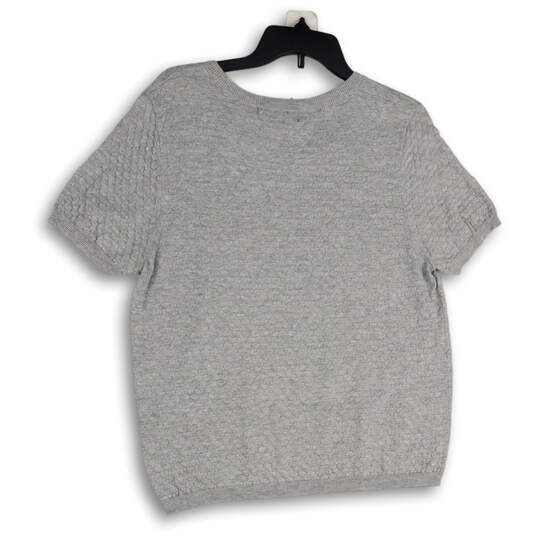 Womens Gray Knitted Short Sleeve Crew Neck Pullover Sweater Size Large image number 2