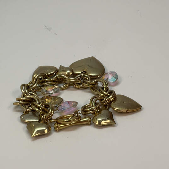 Designer Betsey Johnson Gold-Tone Link Chain Love Heart Charm Bracelet image number 3